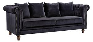 Canapea chesterfield Dallas 255Negru, 217x88x80cm, Tapiterie, Picioare: Lemn, Asamblate parțial