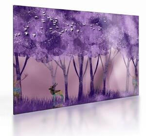 Tablou pe sticlă - Cerbi în pădurea magică (70x50 cm)