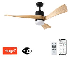 ZEVENTI - NATURITO ventilator de tavan LED, 18W, 230V, Wi-Fi Tuya, negru/stejar + telecomandă