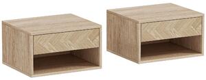 HOMCOM Set de 2 Noptiere Suspendate cu Sertar și Compartiment 37x32x21 cm Lemn Natural | Aosom Romania