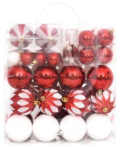 Set globuri de Crăciun, 64 piese, roșu și alb