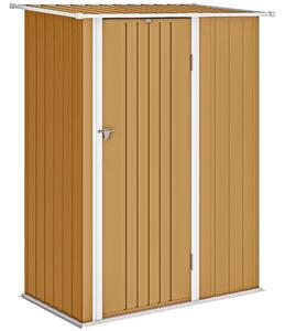 Outsunny Căsuță de Grădină 1.07m² din Oțel Zincat, Căsuță pentru Unelte cu Ușă Blocabilă, Acoperiș Înclinat, 142x86x189 cm, Galben | Aosom Romania