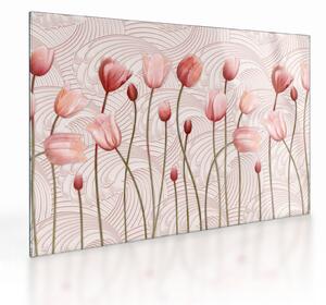 Tablou pe sticlă - Lalele roz (70x50 cm)