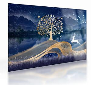 Tablou pe sticlă - Cerbi în luna plină (70x50 cm)