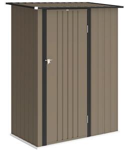 Outsunny Căsuță de Grădină 1.07m² din Oțel Zincat, Depozit pentru Unelte cu Ușă Blocabilă, Acoperiș Înclinat, 142x86x189 cm, Maro | Aosom Romania