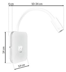 Lampă de perete flexibilă LED BASE cu USB, LED/8W + LED/2W/230V, albă