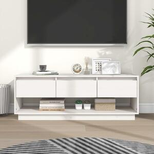 Comodă TV, alb, 110,5x34x40 cm, lemn masiv de pin