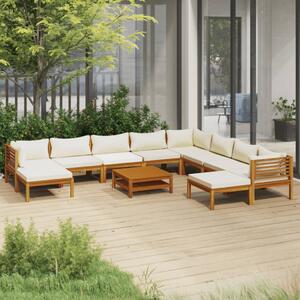 Set mobilier grădină cu perne crem, 11 piese, lemn masiv acacia