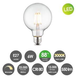 LED Bec dimabil VINTAGE GLOBE G95 E27/6W/230V 3000K