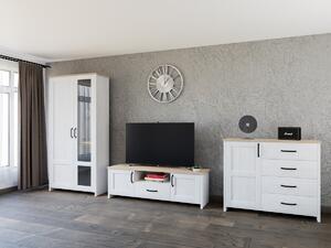Set de living Balmave 119, Stejar Grandson, Pin Anderson, Sticlă, PAL laminat