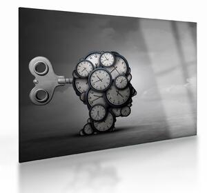 Tablou pe sticlă artistic cu cu cap și ceas (70x50 cm)
