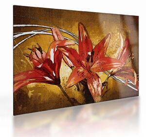 Tablou pe sticlă cu flori de crini (70x50 cm)