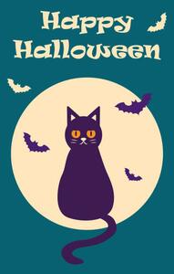 Ilustrație Happy Halloween postcard with a cat, Irina Nurtdinova