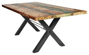 Masa dreptunghiulara din lemn de tec reciclat Tables & Benches 180x100x76,5 cm multicolor/negru
