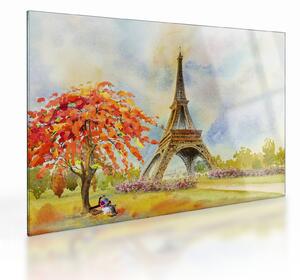 Tablou pe sticlă pictat cu turnul Eiffel (70x50 cm)