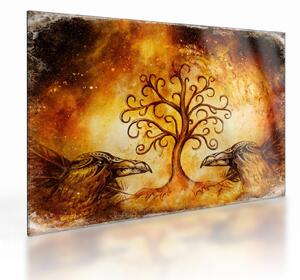 Tablou pe sticlă natural abstract cu copac (70x50 cm)