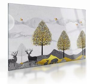 Tablou pe sticlă cu cerbi pictați (70x50 cm)