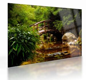 Tablou pe sticlă - Pod prin râu (70x50 cm)
