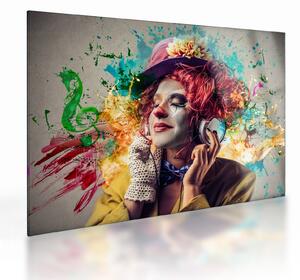 Tablou pe sticlă - Artista cu căști (70x50 cm)