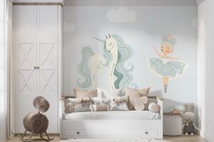 Fototapet Desen animat de o fată și un unicorn, Populare fototapet, Populare fototapet, w02965 - Muralas.ro