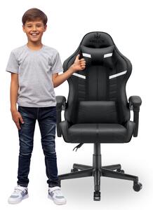 Scaun gaming pentru copii HC - 1004 negru cu detalii albe