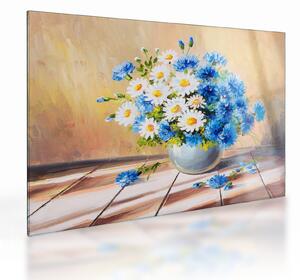 Tablou pe sticlă pictat cu vaza și flori (70x50 cm)