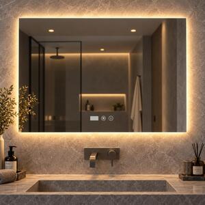 Oglinda baie, Multifuncțională, Iluminare LED Touch, Intensitate reglabila, Ceas încorporat, Sistem Dezaburire, 70x50 cm