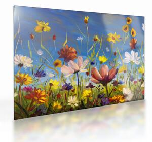 Tablou pe sticlă cu luncă înflorită (70x50 cm)