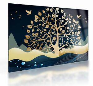 Tablou pe sticlă cu copac auriu (70x50 cm)