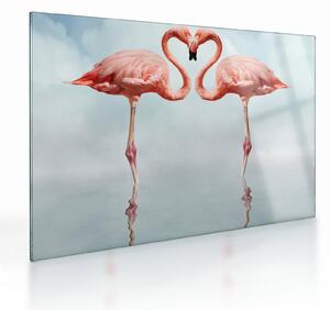 Tablou pe sticlă cu doi flamingo (70x50 cm)