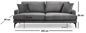 Canapea Fixa cu 3 Locuri Yase, 205 x 88 x 90 cm