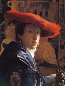 Jan (1632-75) Vermeer - Artă imprimată Girl with a Red Hat, c.1665, (30 x 40 cm)