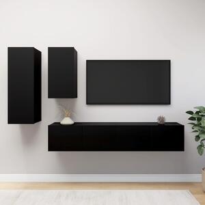 Set dulapuri TV, 4 piese, negru, lemn prelucrat