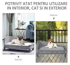 PawHut Culcuș Răchită pentru Animale de Companie, Confortabil cu Pernă Moale, Gri, 69x42x33cm | Aosom Romania