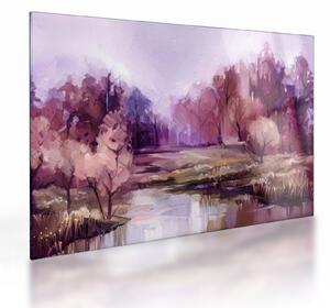 Tablou pe sticlă - Peisaj de toamnă - pictură (70x50 cm)
