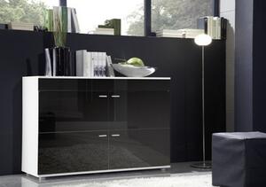 Comoda LOGO II, negru/alb lucios, 120x42x78 cm