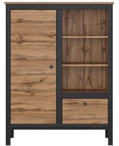 Comoda LOFT, stejar wotan/negru, cu rafturi, 92x38.2x120.5 cm