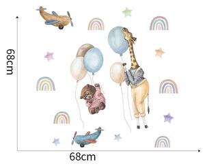 Autocolant de perete „Animale cu baloane și curcubee” 68x68cm