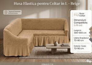 Husă Elastică și Creponată pentru Colțar cu Volănaș, Bej