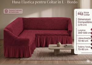 Husă Elastică și Creponată pentru Colțar cu Volănaș, Bordo