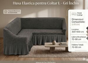 Husă Elastică și Creponată pentru Colțar cu Volănaș, Gri