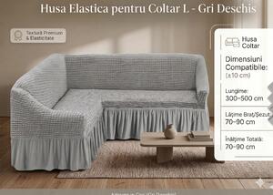 Husă Elastică și Creponată pentru Colțar cu Volănaș, Gri deschis