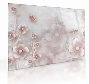 Tablou pe sticlă - Flori roz (70x50 cm)