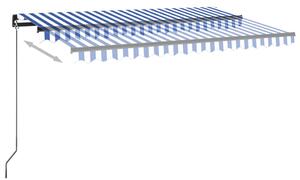 Copertină automată cu LED&senzor vânt, albastru/alb, 450x350 cm
