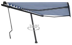 Copertină autonomă retractabilă manual albastru/alb 450x350 cm