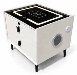 Noptiera inteligenta cu incarcare wireless,difuzor bluetooth,iluminare LED,2 sertare, white