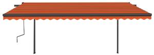 Copertină retractabilă automat, stâlpi, portocaliu&maro 5x3,5 m