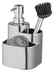 BISK Erga Basic, organizator de bucatarie ceramica cu dozator de detergent 3 buc, argintiu, ERG-07673