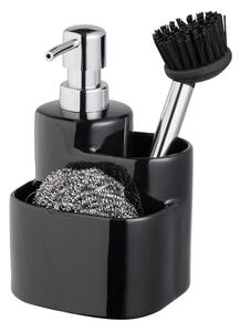 BISK Erga Basic, organizator de bucătărie ceramică cu dozator de detergent 3 buc, negru lucios, ERG-07674