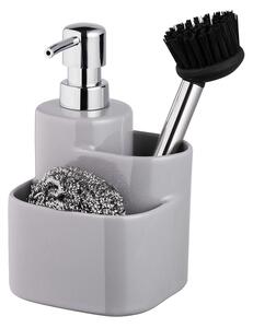 BISK Erga Basic, organizator de bucatarie ceramica cu dozator de detergent 3 buc, gri, ERG-07675